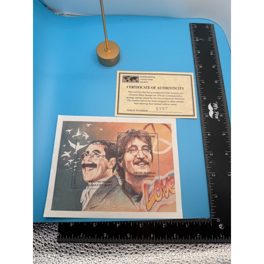 John Lennon Groucho‎ Marx Abkhazia Commemorative Stamp Sheet COA Set 5997